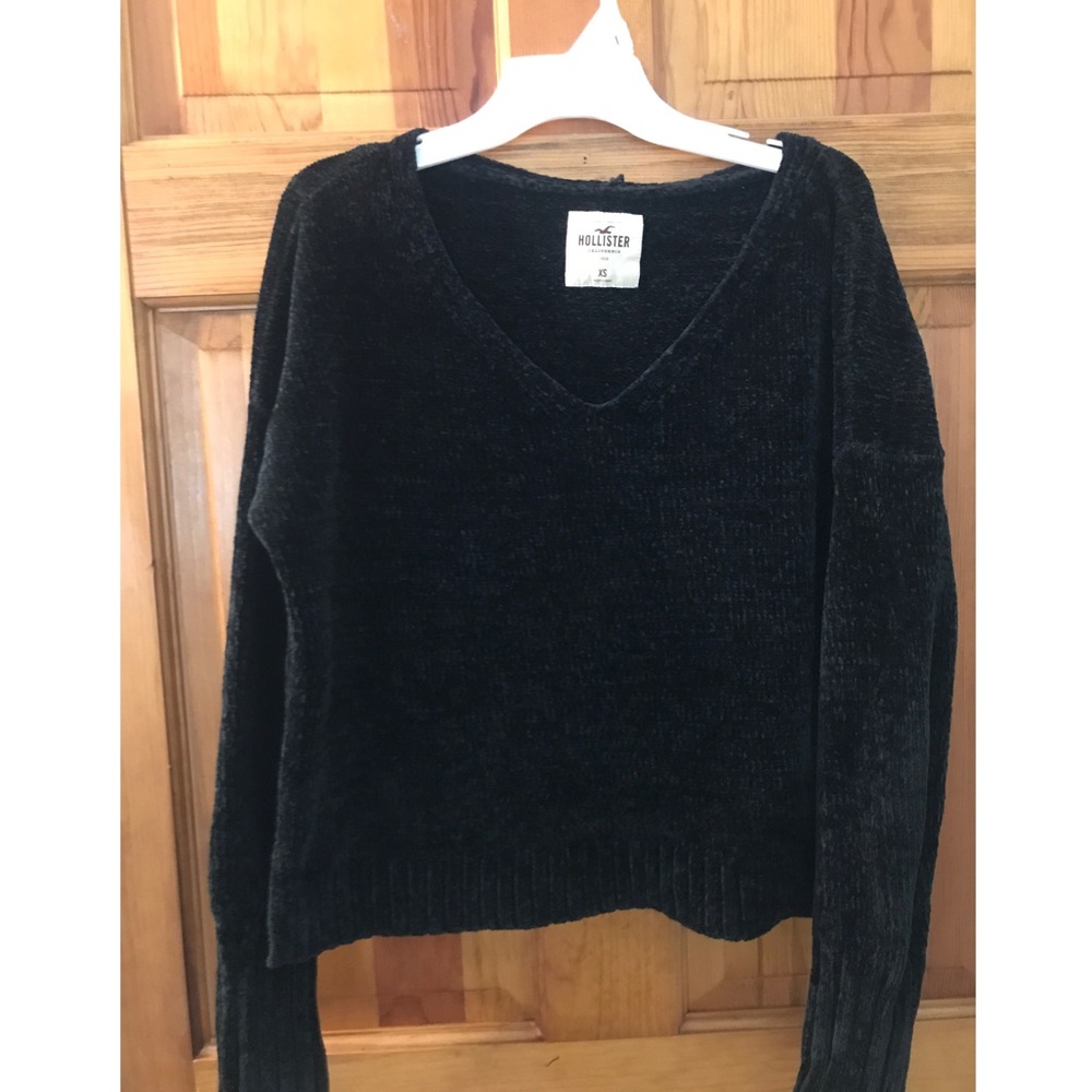 Black velvet V neck sweater